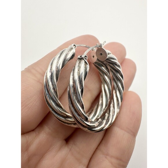 925 Italy Sterling Silver Twisted Hoop Earrings - Picture 2 of 7